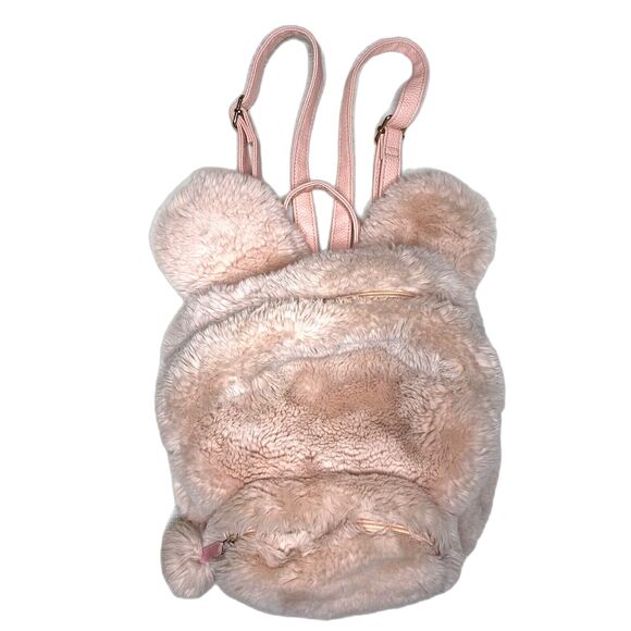 STYLE LAB Fashion Angel Backpack Plush Pink Teddy Bear Ears Mini Faux Fur Kawaii - Picture 2 of 11